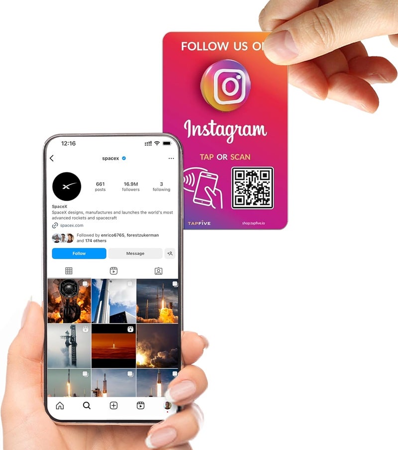 tapSnap TapFive Google Review Tap Cards + Follow Us on Instagram & Facebook - 7-Pack Social Pack - Tap for Instant Reviews & Followers - All Phones Compatible - Reusable NFC & QR - Image 3